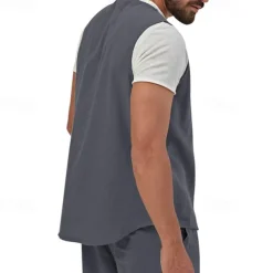 Men's Vest Gilet Linen Vest Vacation Daily Date Fashion Casual Summer Spring Buttons Pocket Linen Comfortable Plain Single Breasted One-button V Neck Regular Fit Black Yellow Light Green Navy Blue