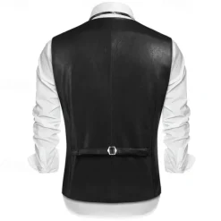 Men's Vest Gilet Vacation Daily Date Fashion Casual Spring Fall Buttons Pocket Faux Leather Comfortable Plain Single Breasted One-button Lapel Regular Fit Dark Brown Black Red Light Brown Vest