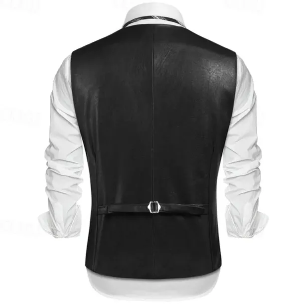 Men's Vest Gilet Vacation Daily Date Fashion Casual Spring Fall Buttons Pocket Faux Leather Comfortable Plain Single Breasted One-button Lapel Regular Fit Dark Brown Black Red Light Brown Vest