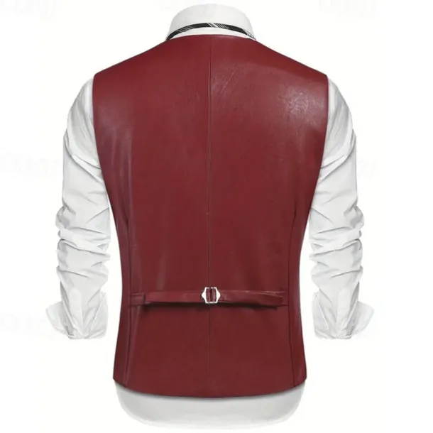 Men's Vest Gilet Vacation Daily Date Fashion Casual Spring Fall Buttons Pocket Faux Leather Comfortable Plain Single Breasted One-button Lapel Regular Fit Dark Brown Black Red Light Brown Vest