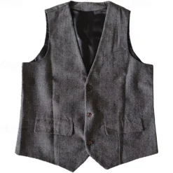 Men's Vest Gilet Wedding Event / Party Daily Fashion Business Spring & Summer Button Pocket Polyester Comfortable Solid Color Single Breasted One-button V Neck Regular Fit Silver Dark Brown Black