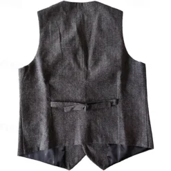 Men's Vest Gilet Wedding Event / Party Daily Fashion Business Spring & Summer Button Pocket Polyester Comfortable Solid Color Single Breasted One-button V Neck Regular Fit Silver Dark Brown Black