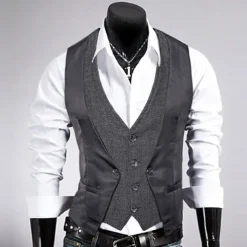 Men's Vest Gilet Wedding Event / Party Daily Fashion Business Spring & Fall Patchwork Button 2 in 1 Polyester Comfortable Color Block Single Breasted One-button V Neck Regular Fit Black Navy Blue
