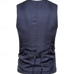 Men's Vest Gilet Wedding Event / Party Daily Fashion Business Spring & Fall Patchwork Button 2 in 1 Polyester Comfortable Color Block Single Breasted One-button V Neck Regular Fit Black Navy Blue