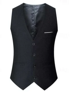 Men's Vest Waistcoat Business Daily Wear Party & Evening Fashion Basic Spring & Fall Patchwork Polyester Comfortable Plain Single Breasted V Neck Regular Fit Black Red Navy Blue Gray Vest