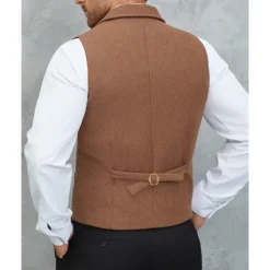 Men's Vest Waistcoat Gilet Vacation Party Business Fashion Casual Spring Fall Buttons Pocket Woolen Comfortable Solid Color Single Breasted One-button Flat collar Regular Fit Brown Army Green Gray