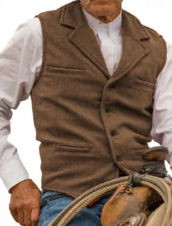 Men's Vest Waistcoat Gilet Vacation Daily Wedding Party Date Fashion Casual Spring Fall Buttons Pocket Polyester Comfortable Plain Single Breasted One-button Lapel Regular Fit Silver Black Red