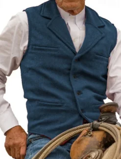 Men's Vest Waistcoat Gilet Vacation Daily Wedding Party Date Fashion Casual Spring Fall Buttons Pocket Polyester Comfortable Plain Single Breasted One-button Lapel Regular Fit Silver Black Red