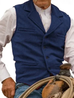 Men's Vest Waistcoat Gilet Vacation Daily Wedding Party Date Fashion Casual Spring Fall Buttons Pocket Polyester Comfortable Plain Single Breasted One-button Lapel Regular Fit Silver Black Red