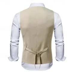 Men's Vest Waistcoat Gilet Vacation Party Business Fashion Casual Summer Spring Buttons Pocket Polyester Comfortable Plain Double Breasted Lapel Regular Fit Black Beige Coffee Vest