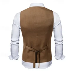 Men's Vest Waistcoat Gilet Vacation Party Business Fashion Casual Summer Spring Buttons Pocket Polyester Comfortable Plain Double Breasted Lapel Regular Fit Black Beige Coffee Vest