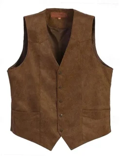 Men's Vest Waistcoat Gilet Vacation Daily Wedding Party Date Fashion Casual Spring Fall Buttons Pocket Nylon Comfortable Plain Single Breasted One-button V Neck Regular Fit Black Light Brown Coffee