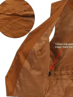 Men's Vest Waistcoat Gilet Vacation Daily Wedding Party Date Fashion Casual Spring Fall Buttons Pocket Nylon Comfortable Plain Single Breasted One-button V Neck Regular Fit Black Light Brown Coffee