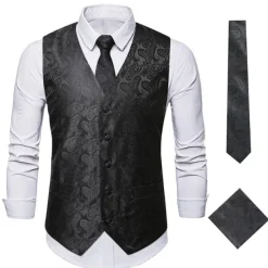 Men's Vest Waistcoat Gilet Wedding Office & Career Daily Wear Party / Cocktail Business Modern Contemporary Spring Fall Embroidered Pocket Print Button-Down Polyester Soft Outdoor Comfortable Flower