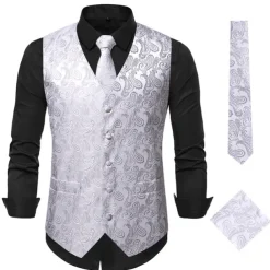 Men's Vest Waistcoat Gilet Wedding Office & Career Daily Wear Party / Cocktail Business Modern Contemporary Spring Fall Embroidered Pocket Print Button-Down Polyester Soft Outdoor Comfortable Flower