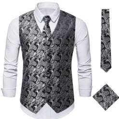 Men's Vest Waistcoat Gilet Wedding Office & Career Daily Wear Party / Cocktail Business Modern Contemporary Spring Fall Embroidered Pocket Print Button-Down Polyester Soft Outdoor Comfortable Flower