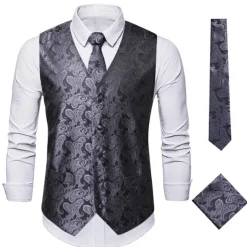 Men's Vest Waistcoat Gilet Wedding Office & Career Daily Wear Party / Cocktail Business Modern Contemporary Spring Fall Embroidered Pocket Print Button-Down Polyester Soft Outdoor Comfortable Flower