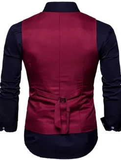 Men's Vest Waistcoat Wedding Work Business Casual Smart Casual Polyester Solid Colored V Neck Black White Wine Navy Blue Vest
