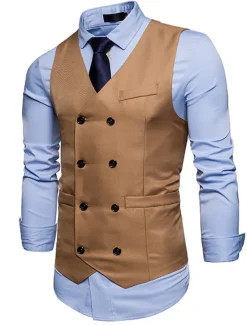 Men's Vest Waistcoat Wedding Work Business Casual Smart Casual Polyester Solid Colored V Neck Black White Wine Navy Blue Vest