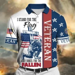 Men's Veterans Patriotic Polo Shirts Golf Shirt Short Sleeve Polo Shirts Collared Shirts Casual Streetwear Vacation Wear Party Outfits Buttons 3D Print Wine Navy Blue Blue