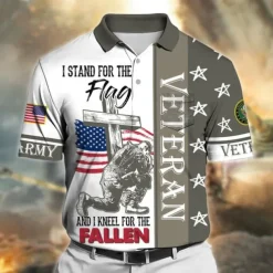 Men's Veterans Patriotic Polo Shirts Golf Shirt Short Sleeve Polo Shirts Collared Shirts Casual Streetwear Vacation Wear Party Outfits Buttons 3D Print Wine Navy Blue Blue