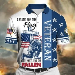 Men's Veterans Patriotic Polo Shirts Golf Shirt Short Sleeve Polo Shirts Collared Shirts Casual Streetwear Vacation Wear Party Outfits Buttons 3D Print Wine Navy Blue Blue