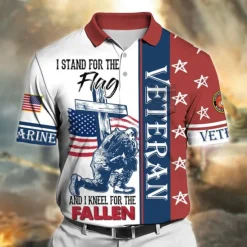 Men's Veterans Patriotic Polo Shirts Golf Shirt Short Sleeve Polo Shirts Collared Shirts Casual Streetwear Vacation Wear Party Outfits Buttons 3D Print Wine Navy Blue Blue