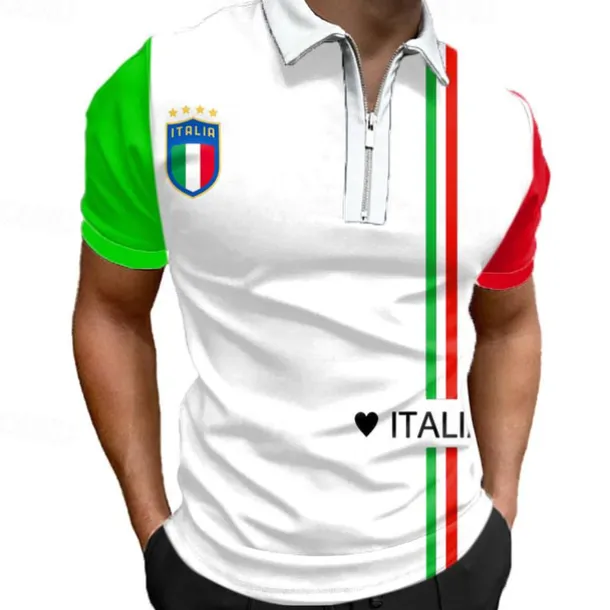 Men's Veterans Patriotic Zip Polo Shirts Golf Shirt Short Sleeve Polo Shirts Collared Shirts Casual Streetwear Vacation Wear Party Outfits 3D Print Quarter Zip Polo White Army Green Red