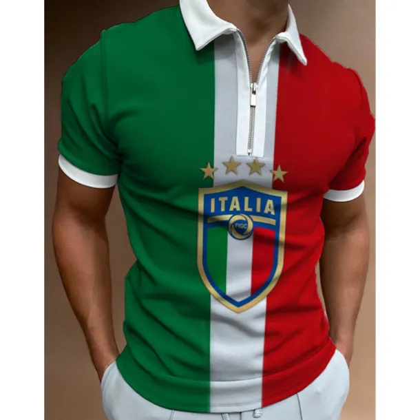 Men's Veterans Patriotic Zip Polo Shirts Golf Shirt Short Sleeve Polo Shirts Collared Shirts Casual Streetwear Vacation Wear Party Outfits 3D Print Quarter Zip Polo White Army Green Red