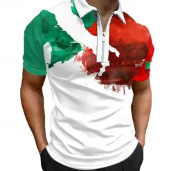 Men's Veterans Patriotic Zip Polo Shirts Golf Shirt Short Sleeve Polo Shirts Collared Shirts Casual Streetwear Vacation Wear Party Outfits 3D Print Quarter Zip Polo White Army Green Red