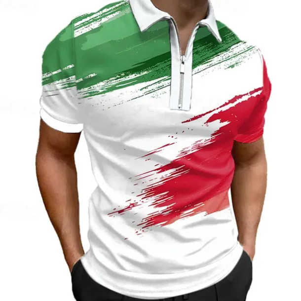 Men's Veterans Patriotic Zip Polo Shirts Golf Shirt Short Sleeve Polo Shirts Collared Shirts Casual Streetwear Vacation Wear Party Outfits 3D Print Quarter Zip Polo White Army Green Red