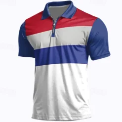 Men's Veterans Patriotic Zip Polo Shirts Golf Shirt Short Sleeve Polo Shirts Collared Shirts Casual Streetwear Vacation Wear Party Outfits 3D Print Quarter Zip Polo Spring & Summer White Blue