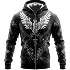 Men's Viking Hoodies Fashion Cool Long Sleeve Hooded Vacation Going out Streetwear Black Drawstring Zipper Fall Winter Designer
