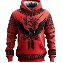 Men's Viking Hoodies Sweatshirt Fashion Cool Long Sleeve Crew Neck Party Holiday Streetwear Red Drawstring Fall Winter Designer