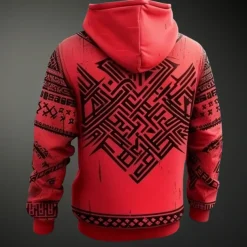 Men's Viking Hoodies Sweatshirt Fashion Cool Long Sleeve Crew Neck Party Holiday Streetwear Red Drawstring Fall Winter Designer
