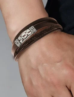 Men's Viking Style Faux Leather Multilayer Bracelet – Braided Design with Stainless Steel Charm, Adjustable Nordic Wristband for Casual and Formal Occasions