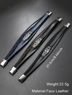 Men's Viking Style Faux Leather Multilayer Bracelet – Braided Design with Stainless Steel Charm, Adjustable Nordic Wristband for Casual and Formal Occasions