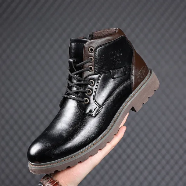 Men's Vintage Brown Faux Leather Ankle Boots – Classic Lace-Up Design with Rugged Sole for Work & Casual Wear