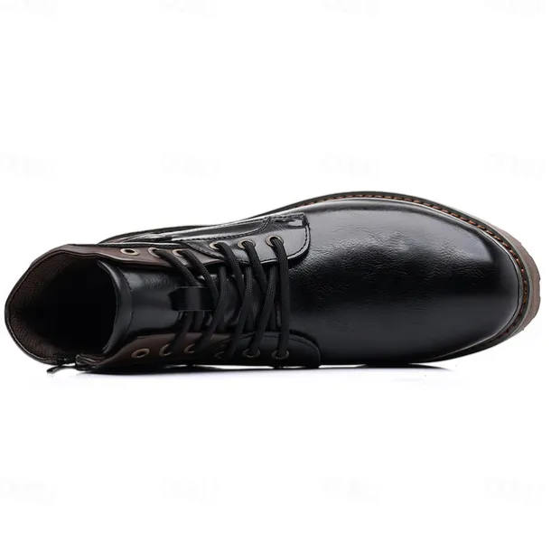 Men's Vintage Brown Faux Leather Ankle Boots – Classic Lace-Up Design with Rugged Sole for Work & Casual Wear