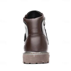 Men's Vintage Brown Faux Leather Ankle Boots – Classic Lace-Up Design with Rugged Sole for Work & Casual Wear