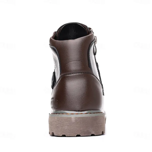 Men's Vintage Brown Faux Leather Ankle Boots – Classic Lace-Up Design with Rugged Sole for Work & Casual Wear