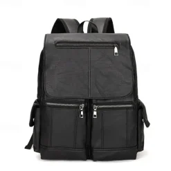 Men's Vintage Brown Faux Leather Backpack with Multi-Zipper Pockets, Large Capacity Travel and Laptop Bag for Work, School, and Casual Daily Use