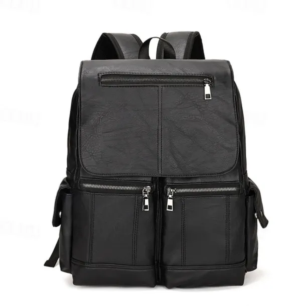 Men's Vintage Brown Faux Leather Backpack with Multi-Zipper Pockets, Large Capacity Travel and Laptop Bag for Work, School, and Casual Daily Use