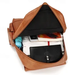 Men's Vintage Brown Faux Leather Backpack with Multi-Zipper Pockets, Large Capacity Travel and Laptop Bag for Work, School, and Casual Daily Use