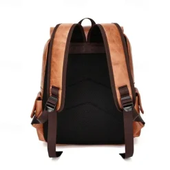 Men's Vintage Brown Faux Leather Backpack with Multi-Zipper Pockets, Large Capacity Travel and Laptop Bag for Work, School, and Casual Daily Use
