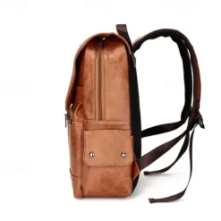 Men's Vintage Brown Faux Leather Backpack with Multi-Zipper Pockets, Large Capacity Travel and Laptop Bag for Work, School, and Casual Daily Use