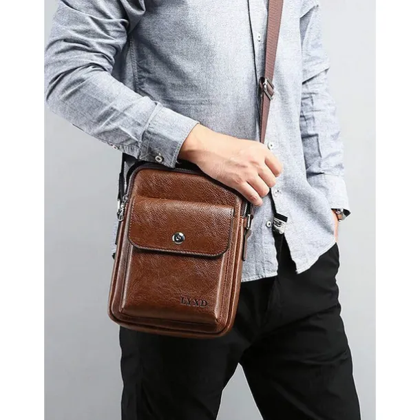 Men's Vintage Brown Faux Leather Crossbody Bag – Compact Shoulder Bag with Multiple Pockets for Travel, Work, and Everyday Use