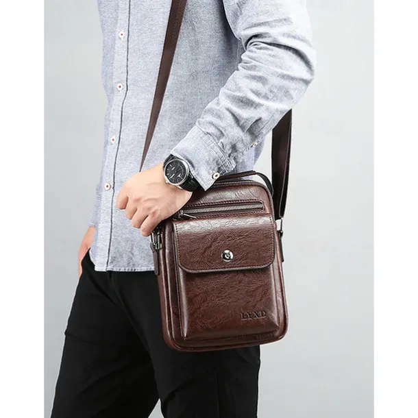 Men's Vintage Brown Faux Leather Crossbody Bag – Compact Shoulder Bag with Multiple Pockets for Travel, Work, and Everyday Use