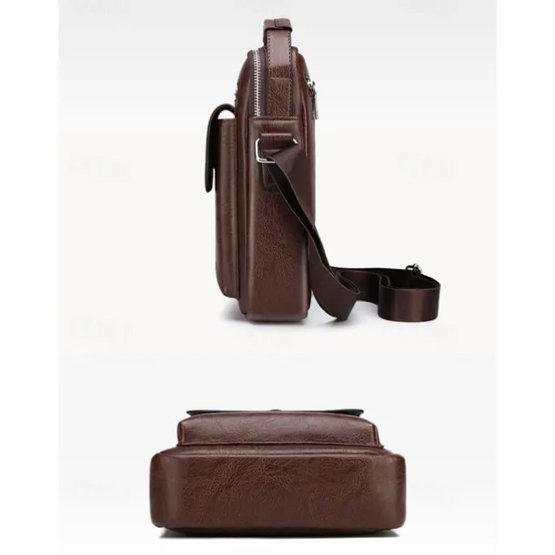 Men's Vintage Brown Faux Leather Crossbody Bag – Compact Shoulder Bag with Multiple Pockets for Travel, Work, and Everyday Use