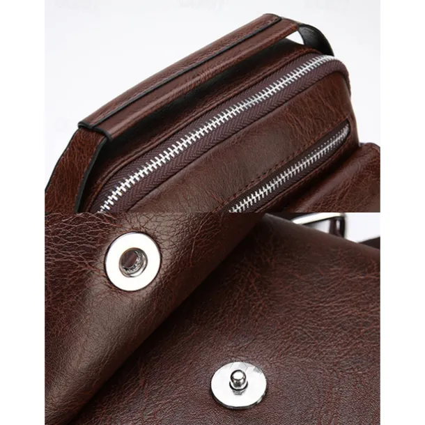 Men's Vintage Brown Faux Leather Crossbody Bag – Compact Shoulder Bag with Multiple Pockets for Travel, Work, and Everyday Use